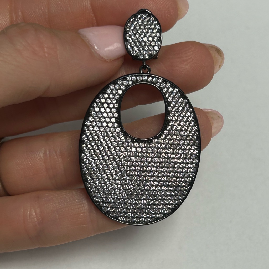 Suzy Levian Black Sterling Silver White Cz Pave Dangle Single Earring
